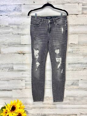 Judy Blue Dark Grey Distressed Skinny Jeans - Women